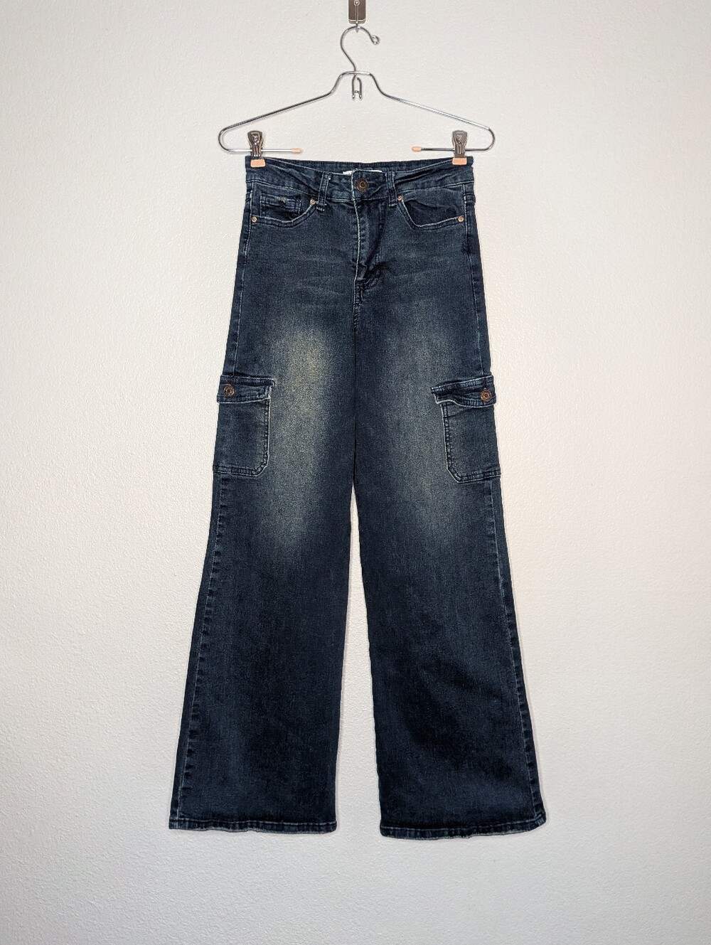 YMI Dark Blue Vintage Y2K High Rise Skater Wide Leg Casual Cargo Jeans 3 26